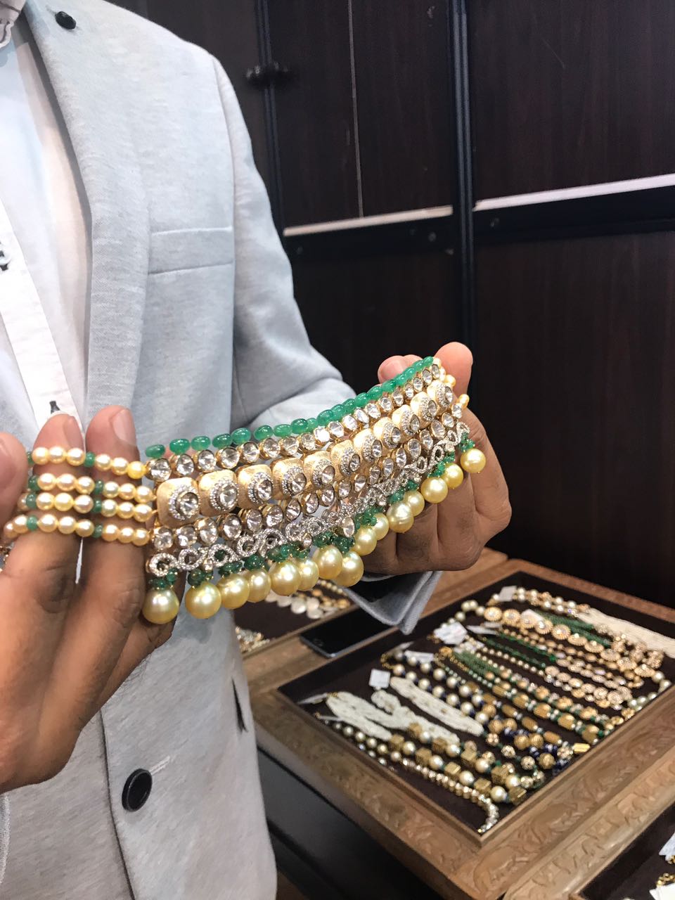 Polki choker with Emeralds & Pearls by Sparsh Jewellers